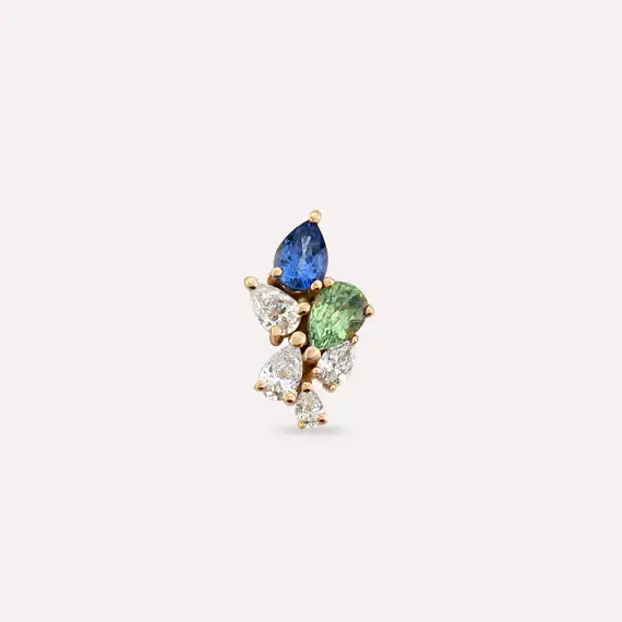 Bunch 0.54 CT Diamond and Multicolor Sapphire Rose Gold Single Earring - 4
