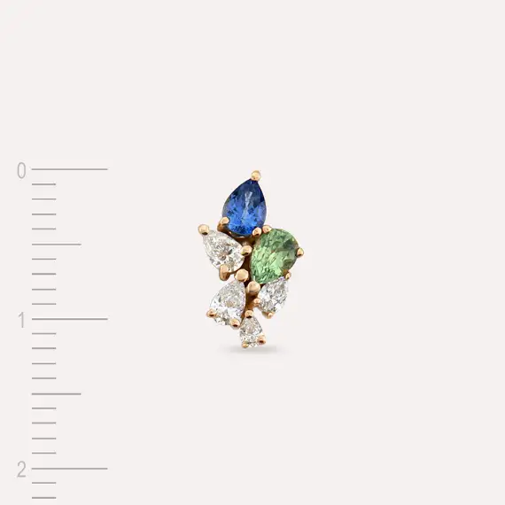 Bunch 0.54 CT Pırlanta ve Multicolor Safir Taşlı Rose Altın Tek Küpe - 5