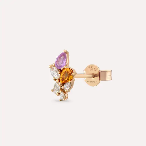 Bunch 0.58 CT Diamond and Multicolor Sapphire Rose Gold Earring - 1