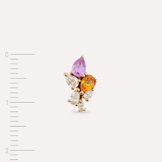 Bunch 0.58 CT Diamond and Multicolor Sapphire Rose Gold Earring - 4