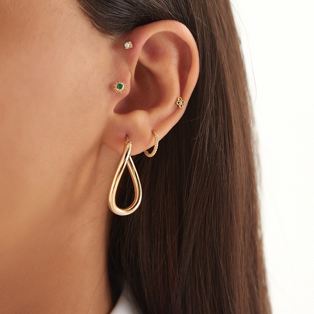 Burgu Sarı Altın Halka Piercing - 3