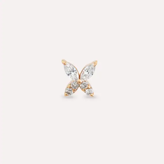 Butterfly Markiz Kesim Pırlanta Taşlı Rose Altın Piercing - 4