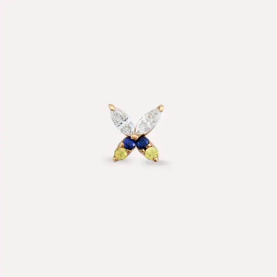 Butterfly Yellow, Blue Safir ve Pırlanta Taşlı Rose Altın Piercing - 4