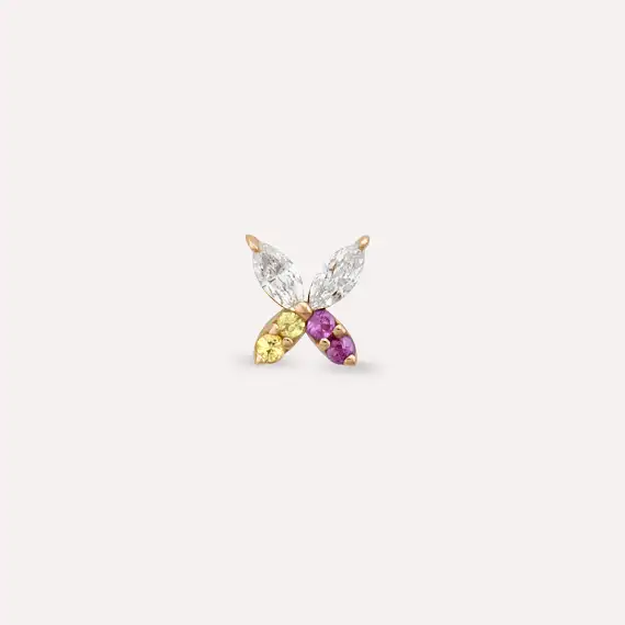 Butterfly Yellow, Pink Safir ve Pırlanta Taşlı Rose Altın Piercing - 4