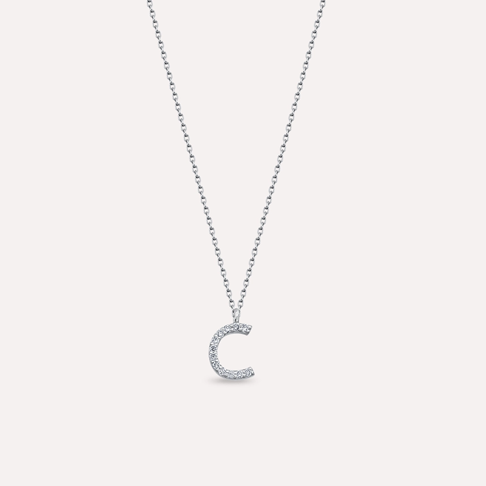C Letter 0.09 CT Diamond White Gold Necklace - 1