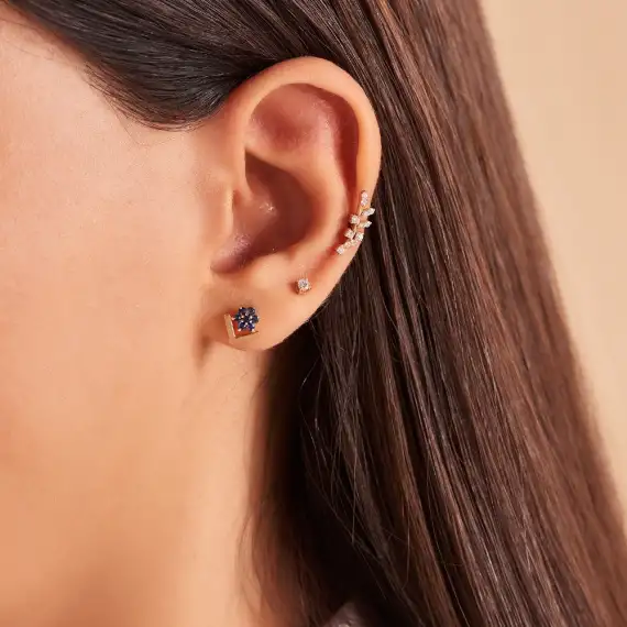 Camelia Blue Sapphire Rose Gold Single Earring - 2