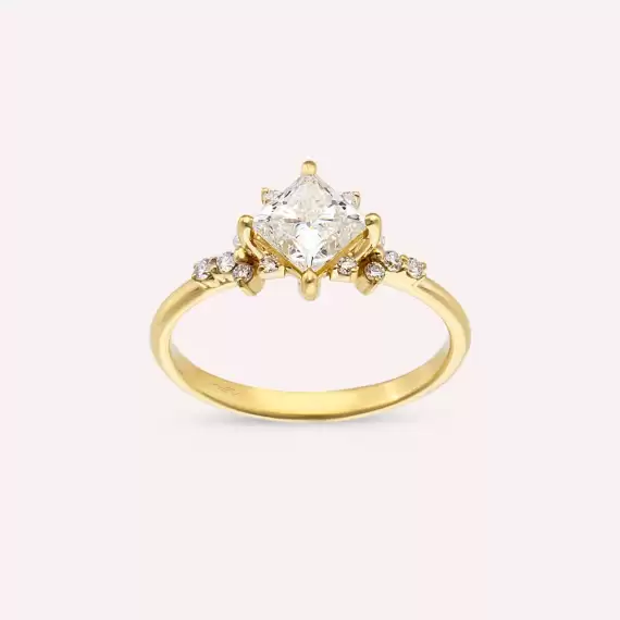 Carrie 1.13 CT Princess Cut Diamond Yellow Gold Ring - 2