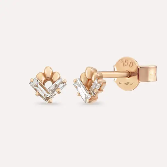 Casi Baguette Cut Diamond Rose Gold Earring - 1