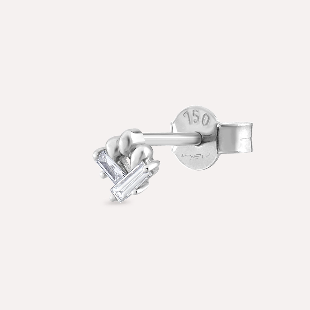 Casi Baguette Cut Diamond White Gold Earring - 1