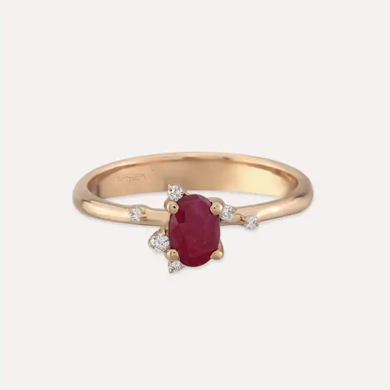 Chloe 0.71 CT Diamond and Ruby Rose Gold Ring - 6