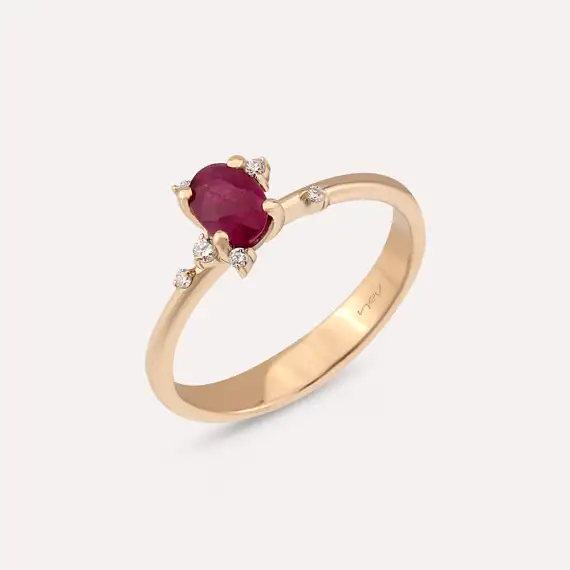 Chloe 0.71 CT Pırlanta ve Yakut Taşlı Rose Altın Yüzük - 5