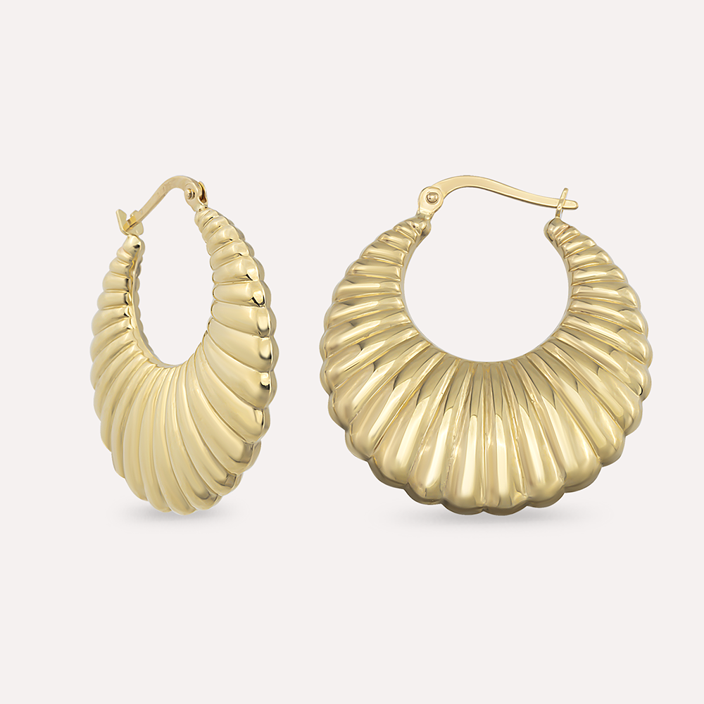 Clam Yellow Gold Hoop Earring - 2