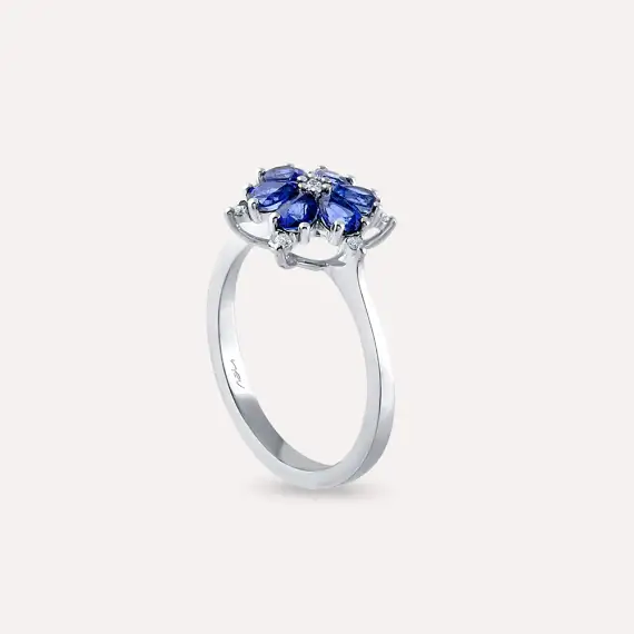 Clematis 1.27 CT Safir ve Pırlanta Taşlı Beyaz Altın Yüzük - 6