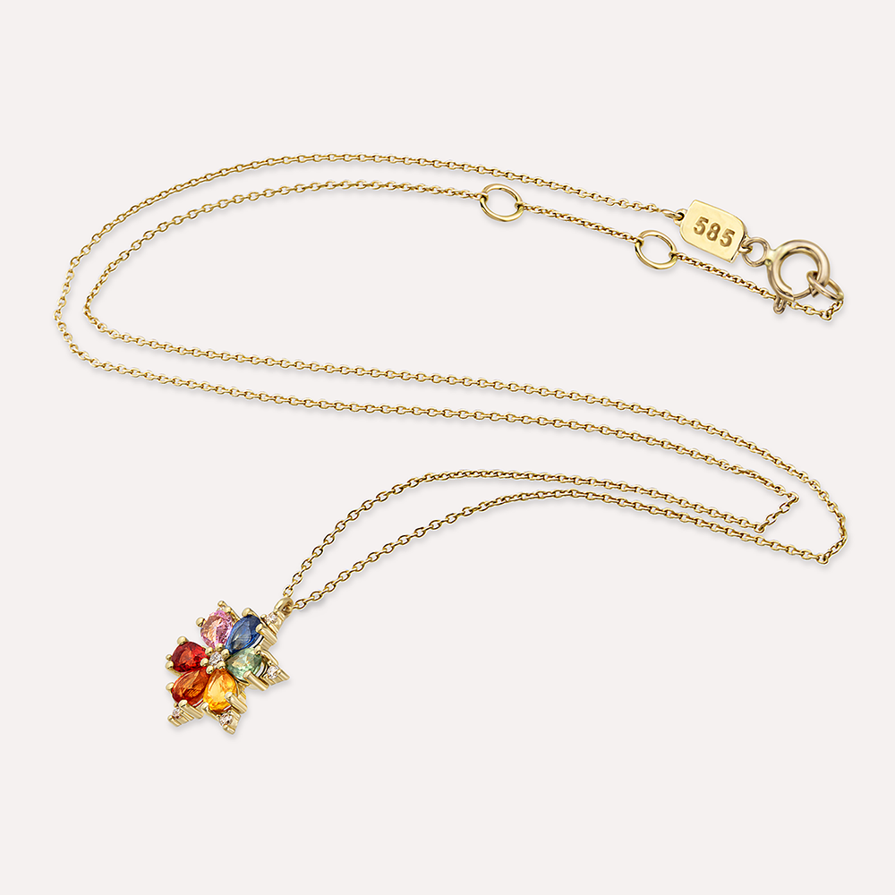 Clematis 1.28 CT Multicolor Sapphire and Diamond Yellow Gold Necklace - 3