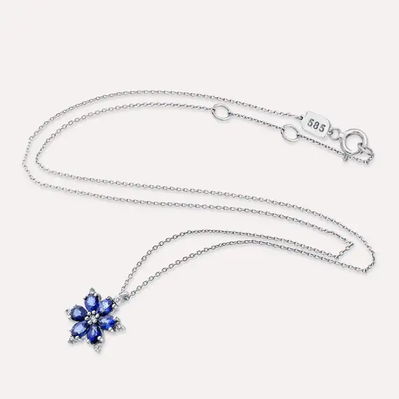 Clematis 1.31 CT Safir ve Pırlanta Taşlı Beyaz Altın Kolye - 4