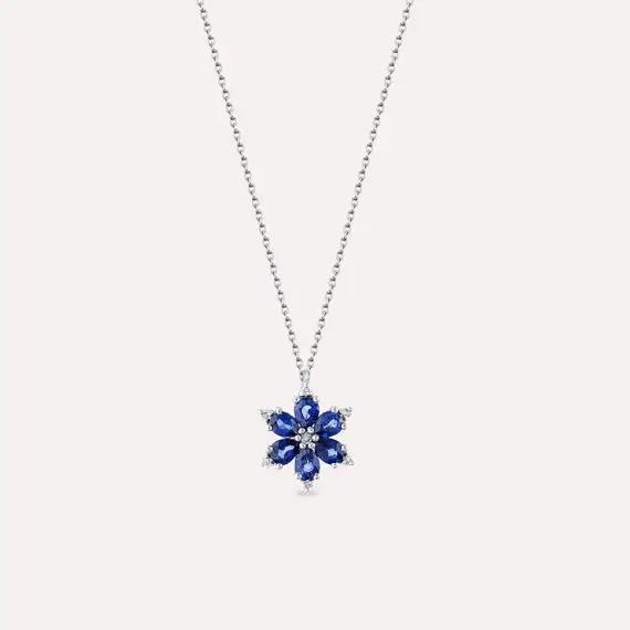 Clematis 1.31 CT Sapphire and Diamond White Gold Necklace - 1