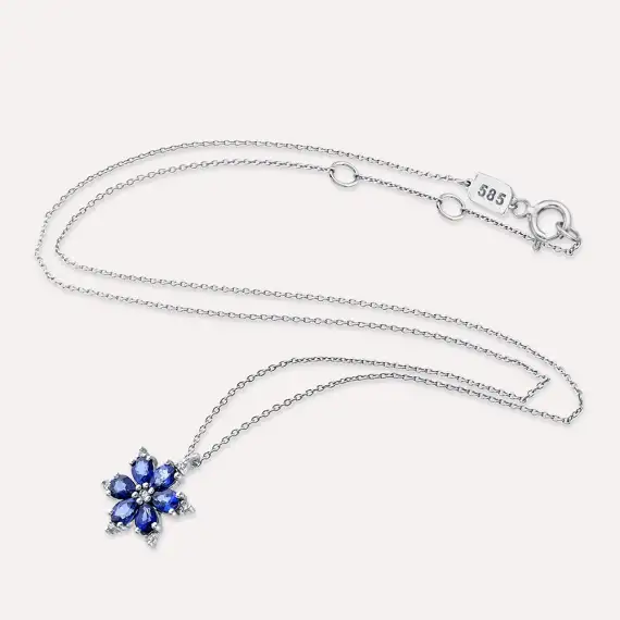 Clematis 1.31 CT Sapphire and Diamond White Gold Necklace - 4