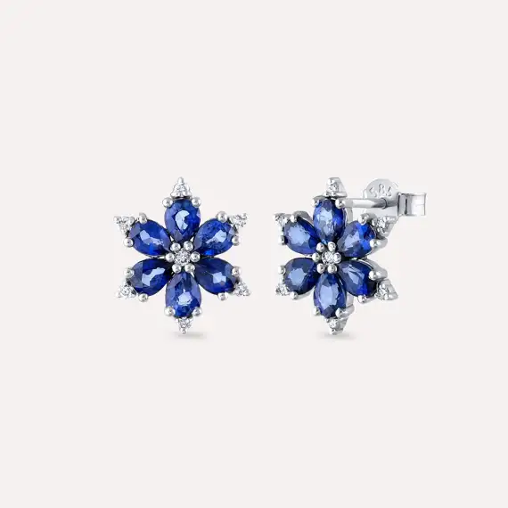 Clematis 2.47 CT Safir ve Pırlanta Taşlı Beyaz Altın Küpe - 1