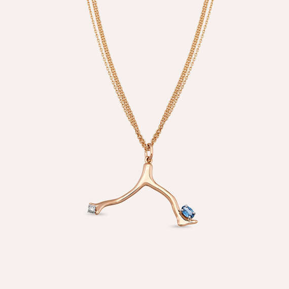 Coral 0.27 CT Blue Sapphire and Diamond Rose Gold Necklace - 1
