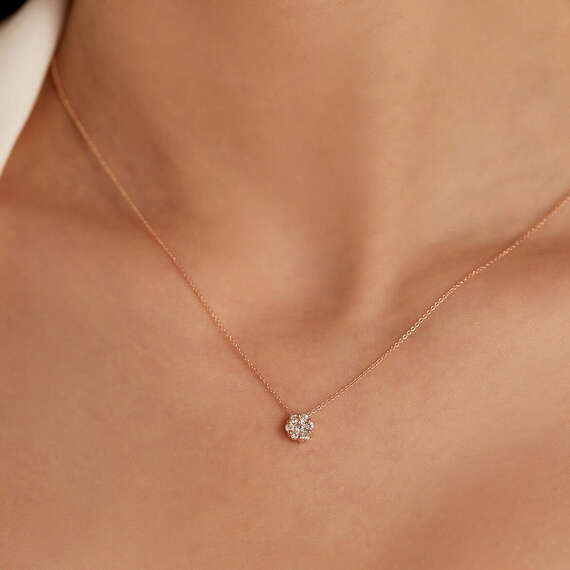 Coronet 0.18 CT Diamond Rose Gold Flower Necklace - 2