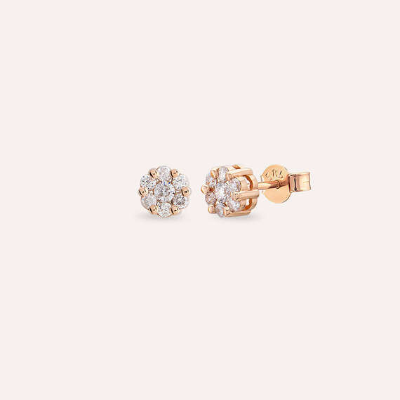 Coronet 0.31 CT Pırlanta Taşlı Rose Altın Çiçek Küpe - 1