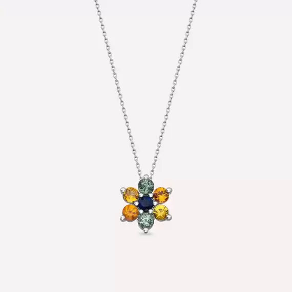 Tutty 1.66 CT Multicolor Sapphire White Gold Necklace - 1