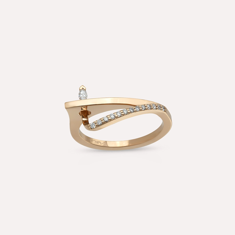 Creativo 0.15 CT Marquise Cut Diamond Rose Gold Ring - 2