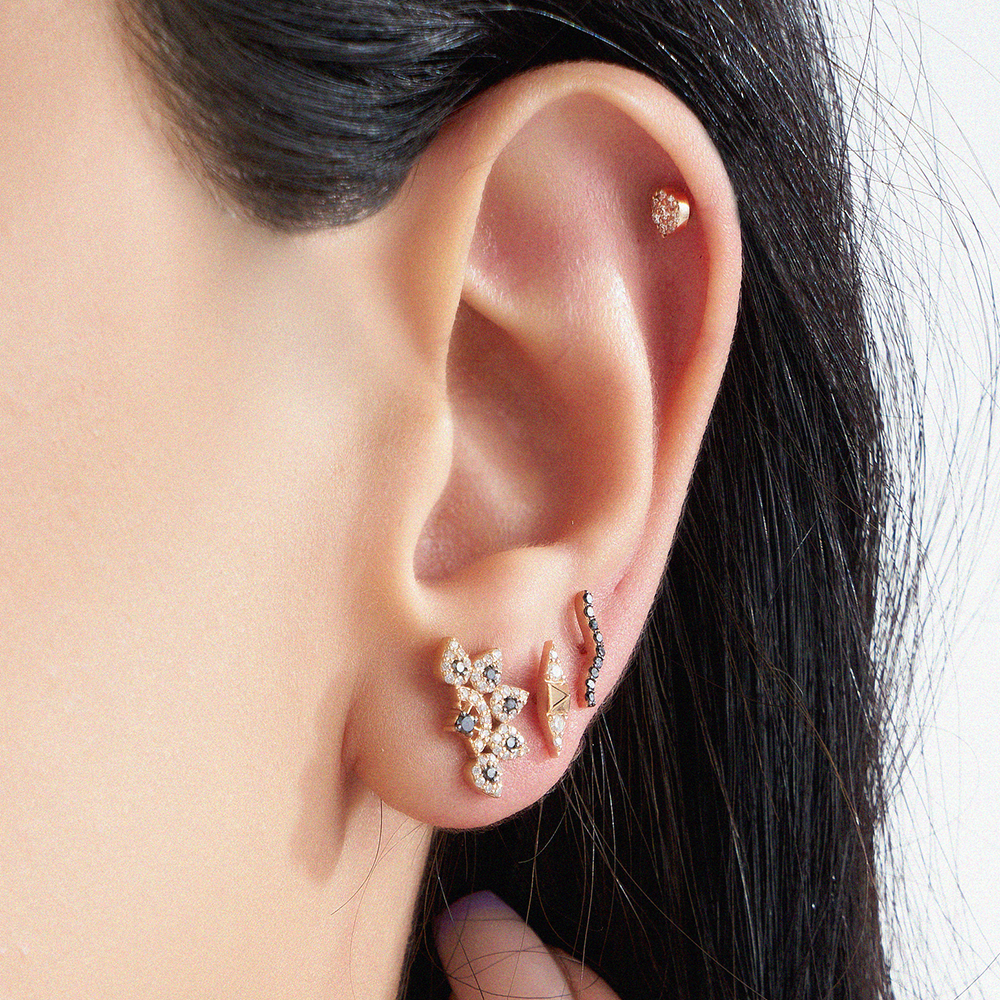 Crimp 0.07 CT Black Diamond Mini Single Earring - 2