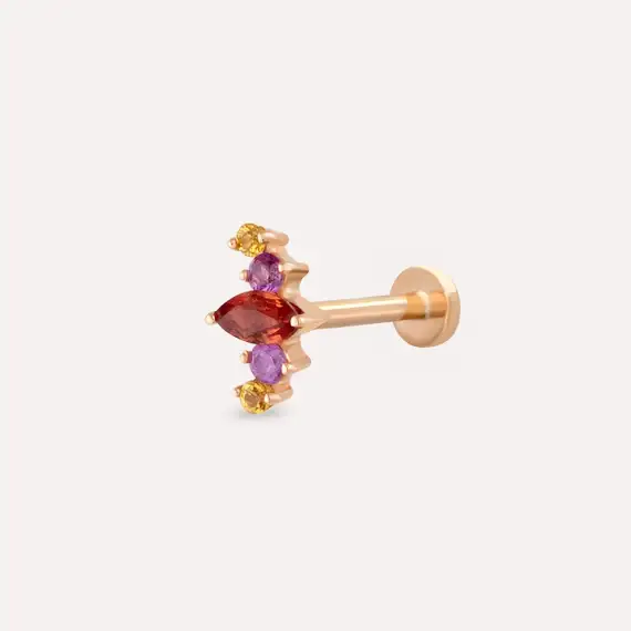 Crown Multicolor Safir Taşlı Rose Altın Piercing - 1