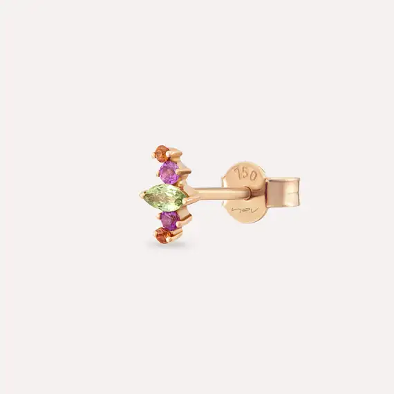Crown Multicolor Sapphire Rose Gold Single Earring - 1