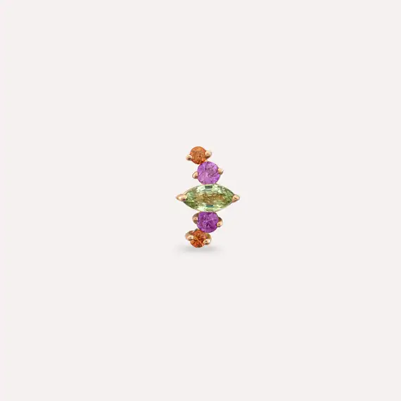 Crown Multicolor Sapphire Rose Gold Single Earring - 3