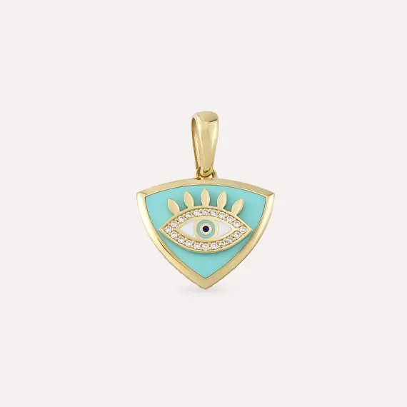 Cuddy Turqouise Enamel Yellow Gold Pendant - 1