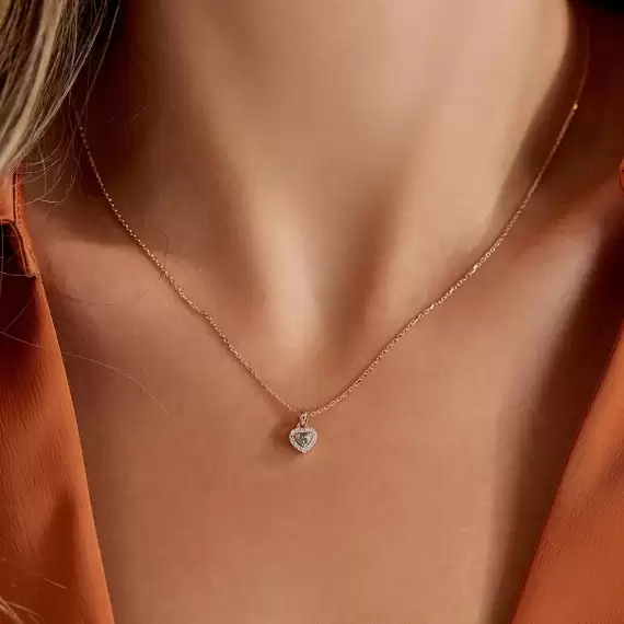 Cutie 0.22 CT Green Sapphire and Diamond Rose Gold Necklace - 2