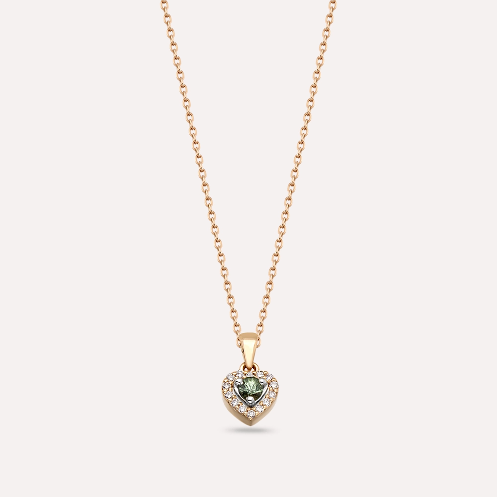 Cutie 0.22 CT Green Sapphire and Diamond Rose Gold Necklace - 1
