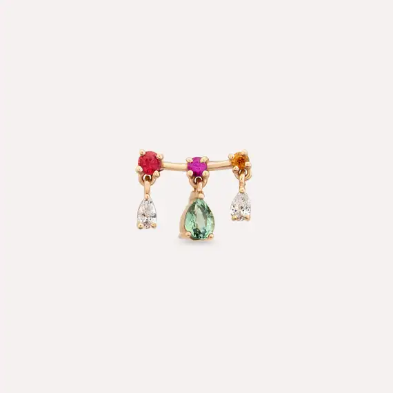 Cybill 0.35 CT Pırlanta ve Multicolor Safir Taşlı Rose Altın Tek Küpe - 3