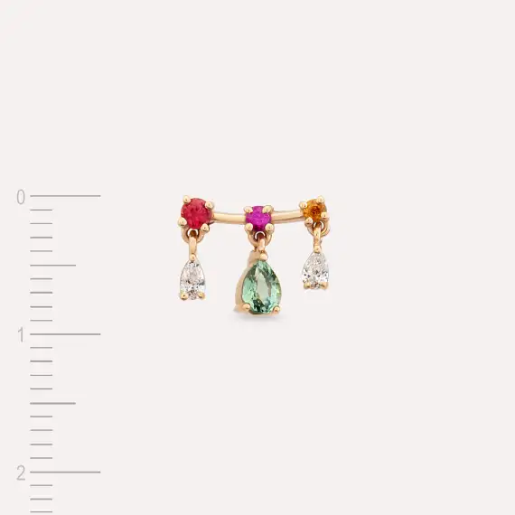Cybill 0.35 CT Pırlanta ve Multicolor Safir Taşlı Rose Altın Tek Küpe - 4