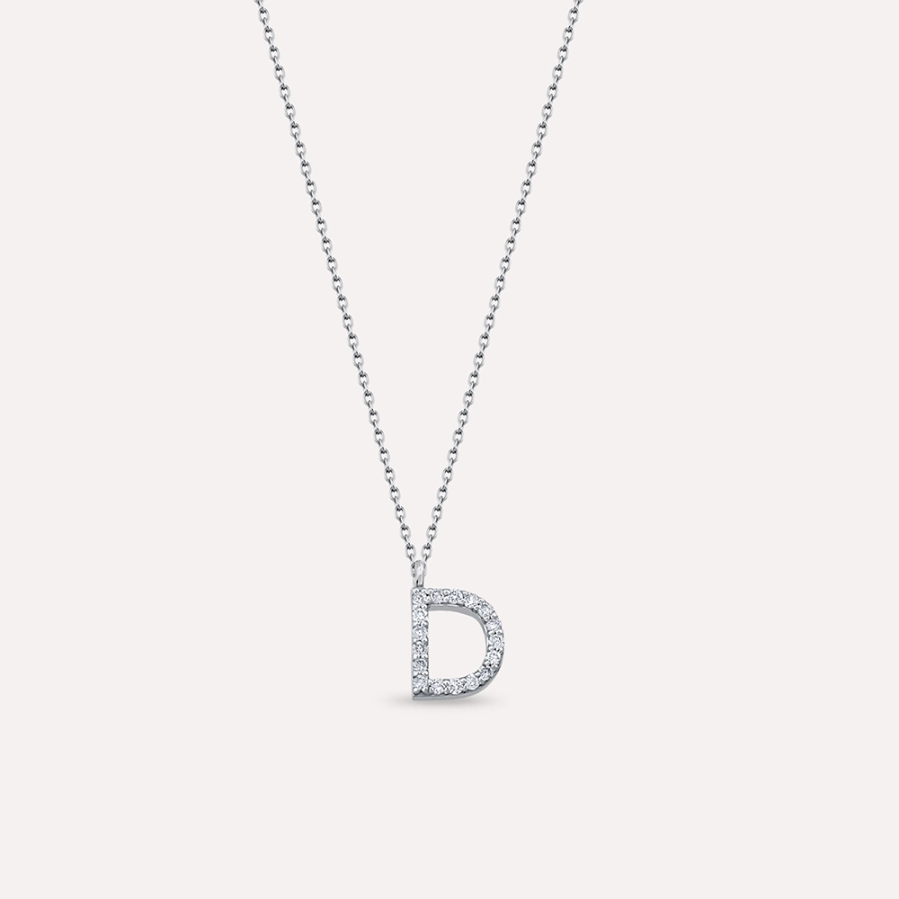 D Letter 0.11 CT Diamond White Gold Necklace - 1