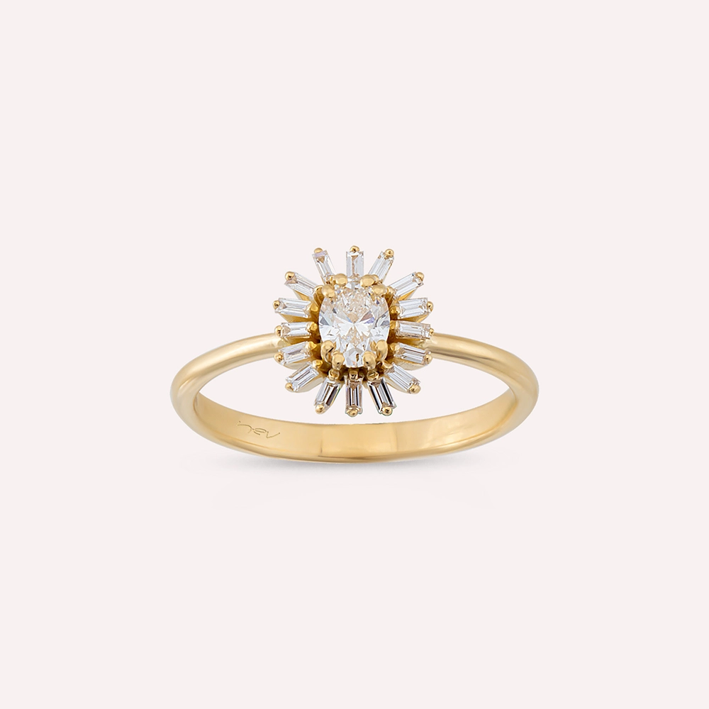 Daisy 0.43 CT Baguette Cut Diamond Yellow Gold Ring - 2