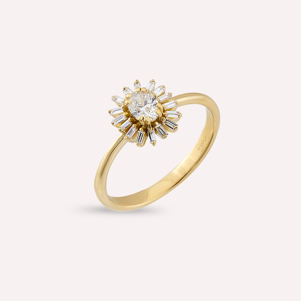 Daisy 0.43 CT Baguette Cut Diamond Yellow Gold Ring - 3