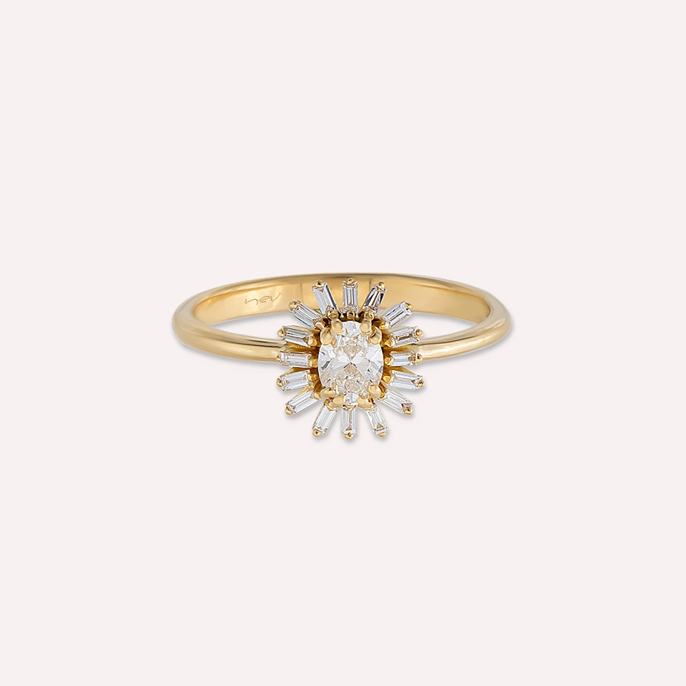 Daisy 0.43 CT Baguette Cut Diamond Yellow Gold Ring - 6