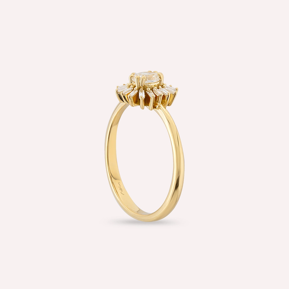 Daisy 0.43 CT Baguette Cut Diamond Yellow Gold Ring - 7