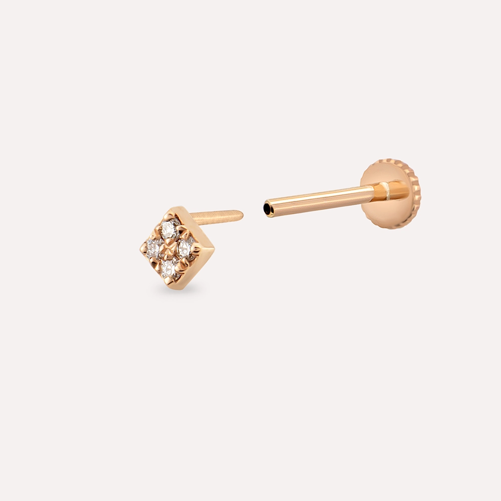 Dama Pırlanta Taşlı Rose Altın Piercing - 3