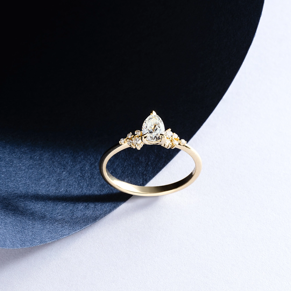 Daphne 0.48 CT Damla Kesim Pırlanta Taşlı Sarı Altın Yüzük - 1