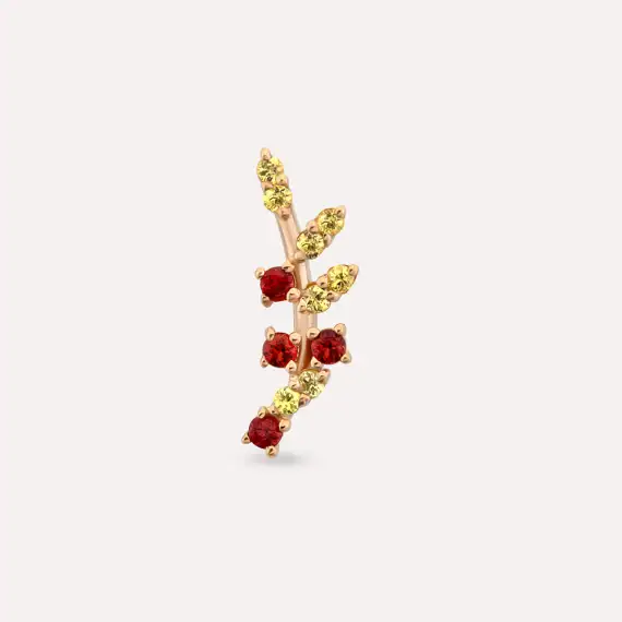 Defne Yellow ve Red Safir Taşlı Rose Altın Piercing - 3