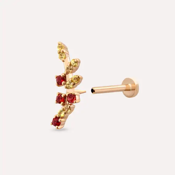 Defne Yellow ve Red Safir Taşlı Rose Altın Piercing - 5