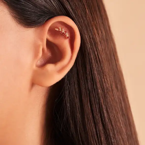 Defne Yellow and Red Sapphire Rose Gold Piercing - 2