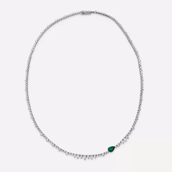 Desire 6.60 CT Emerald and Diamond White Gold Necklace - 1
