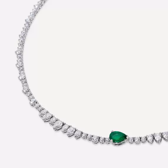 Desire 6.60 CT Emerald and Diamond White Gold Necklace - 3