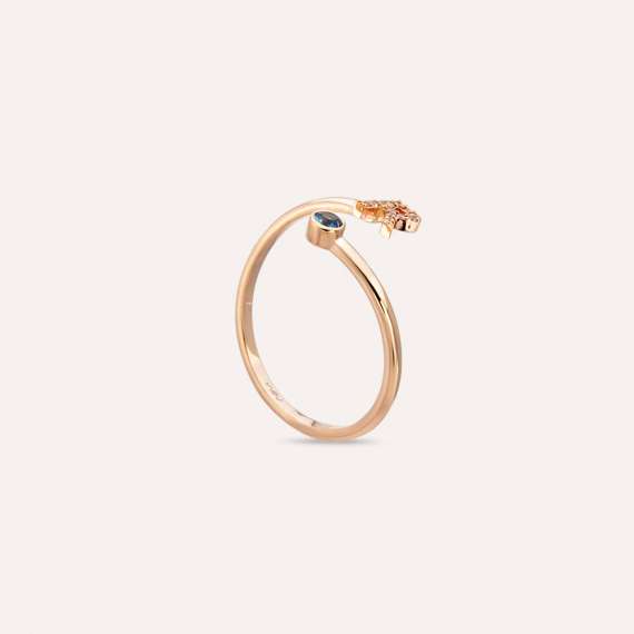 Diamond and Blue Sapphire Rose Gold R Letter Ring - 6