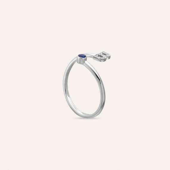 Diamond and Blue Sapphire White Gold B Letter Ring - 5